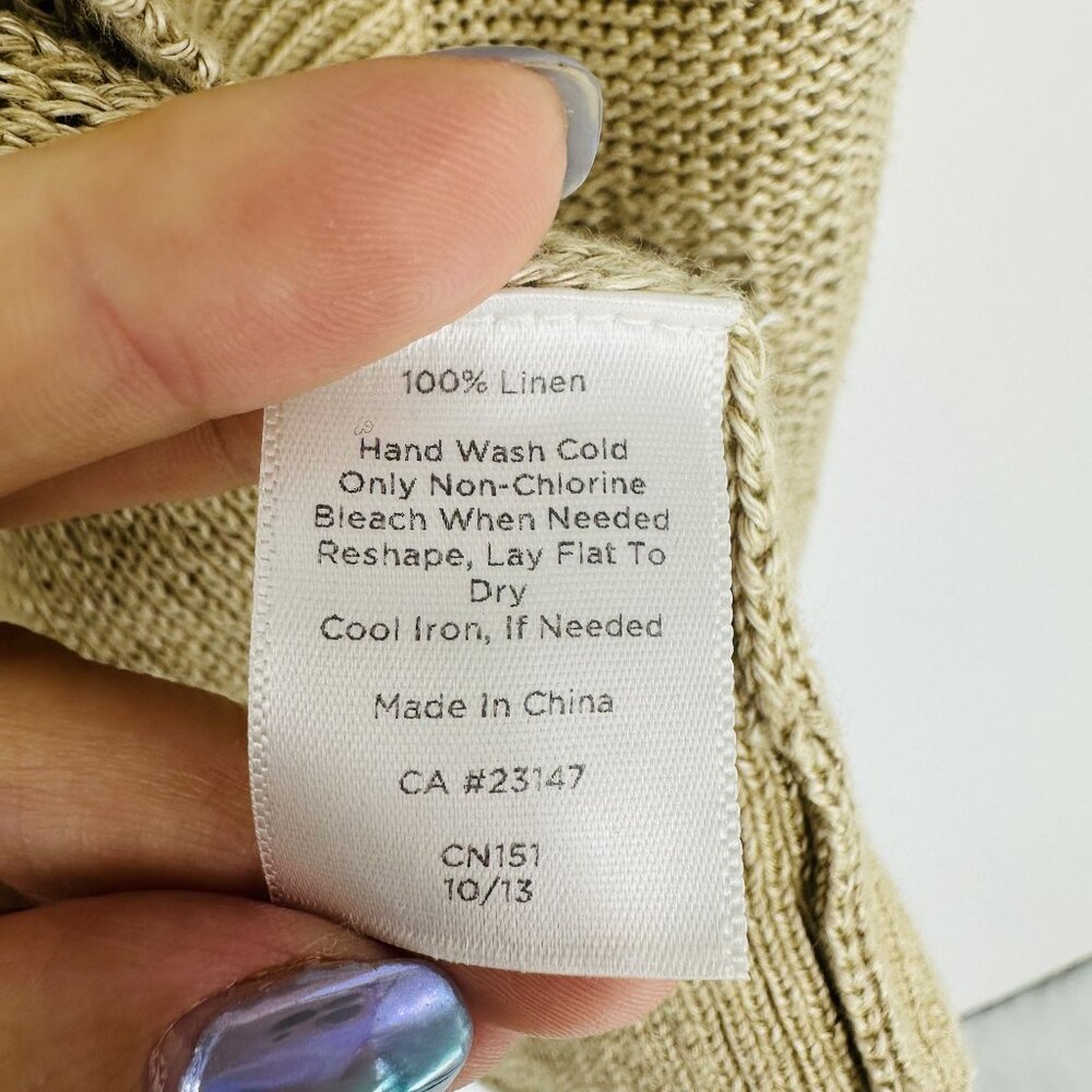 Talbots Beige Tan 100% Linen Open Front Knit Long Sleeve Cardigan Sweater XL - Picture 6 of 7
